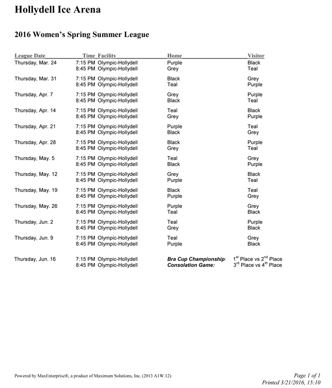 Womens Spring 2016 Schedule